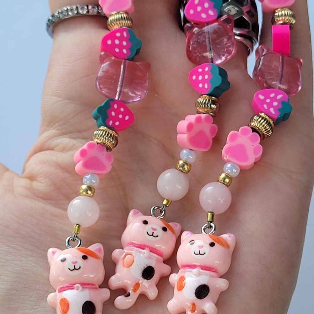 Pink Cat Keychain - Handmade - Picture 7 of 8